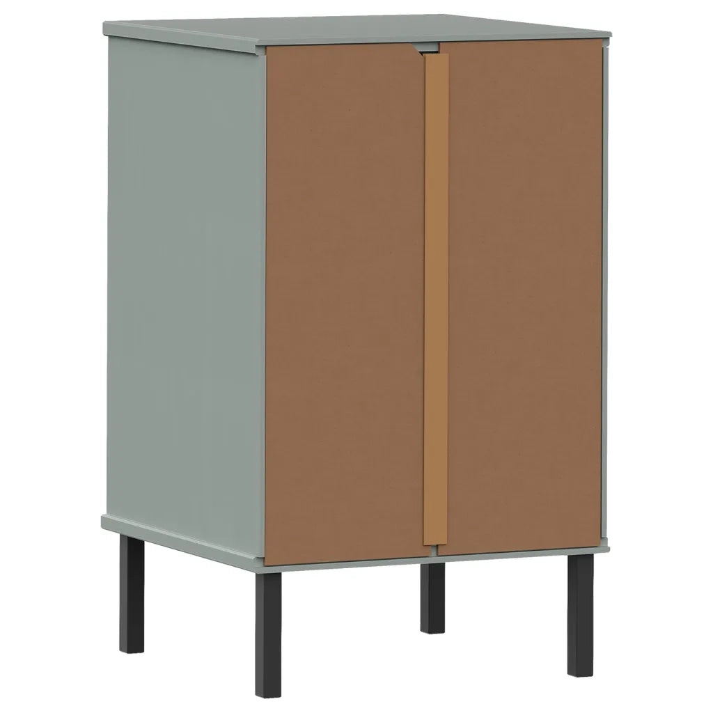 Comodino con Gambe in Metallo Grigio Legno Massello Pino OSLO cod mxl 30233