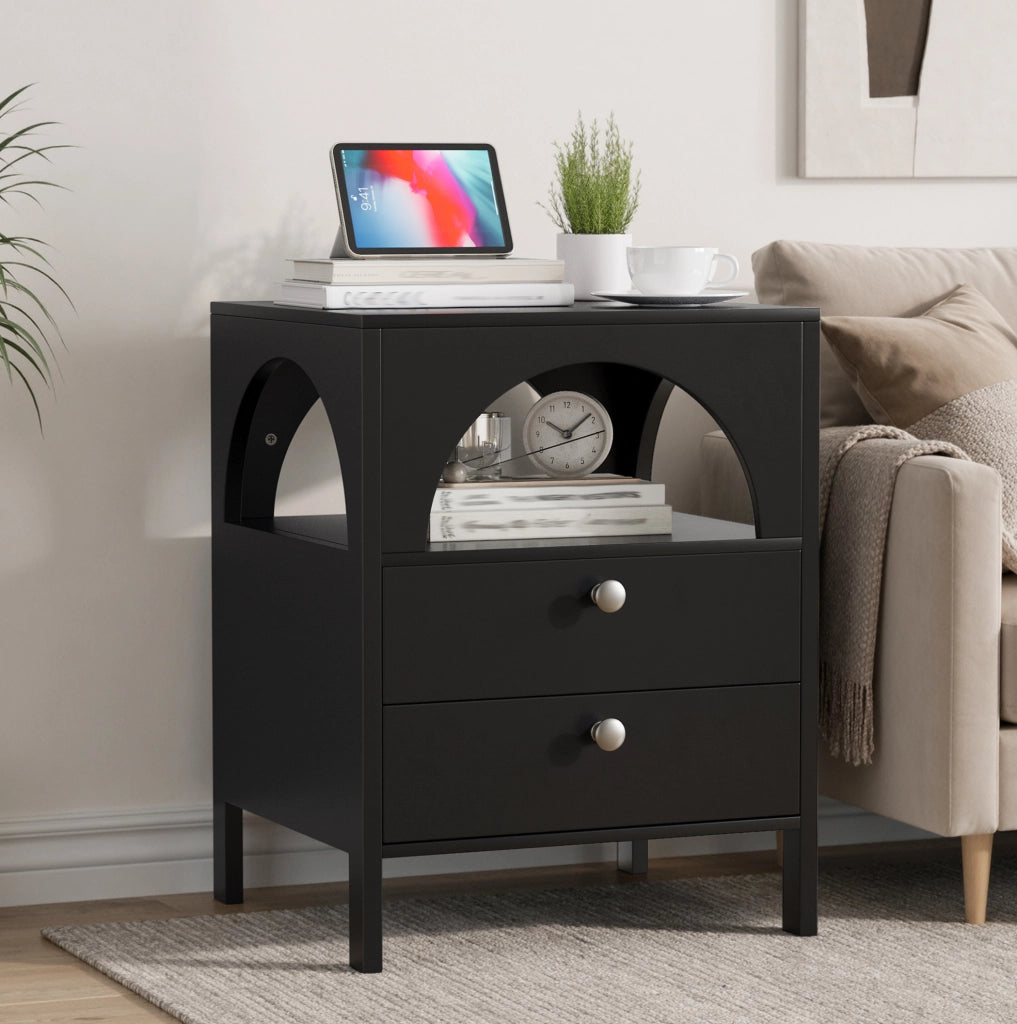 Comodino nero 45 x 40 x 58 cm - 2 cassetti