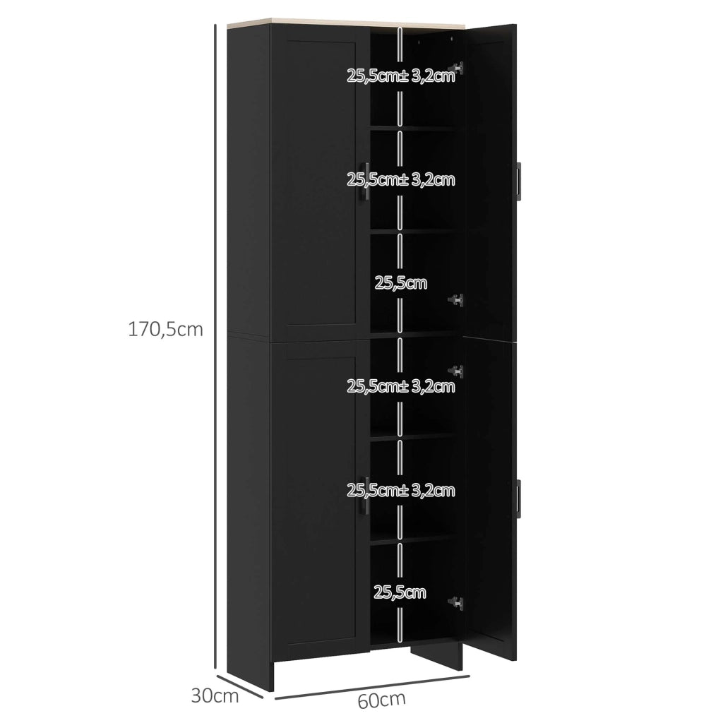 Armadio da Cucina con 4 Ante e Ripiani Aggiustabili ¨C zephmum ¨C Nero 60x30x170 cm