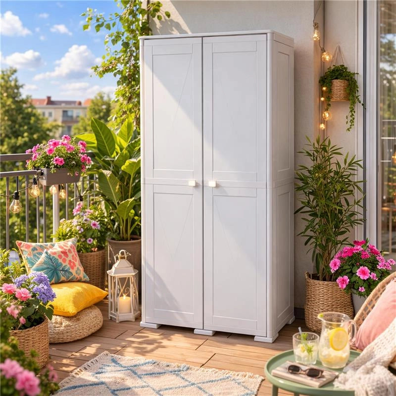 MA MAISON ARMADIO MULTIUSO IN PLASTICA 79X43X164 CM – ARMADIO CONTENITORE 2 ANTE CON 5 VANI INTERNI PER ORGANIZZAZIONE CASA