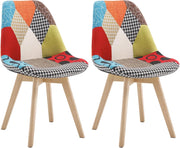 Set di 2 sedie da pranzo Sedia da Scrivania con Schienale Rivestito in Tessuto di Lino Patchwork Gambe Legno Moderno BH29mf-2