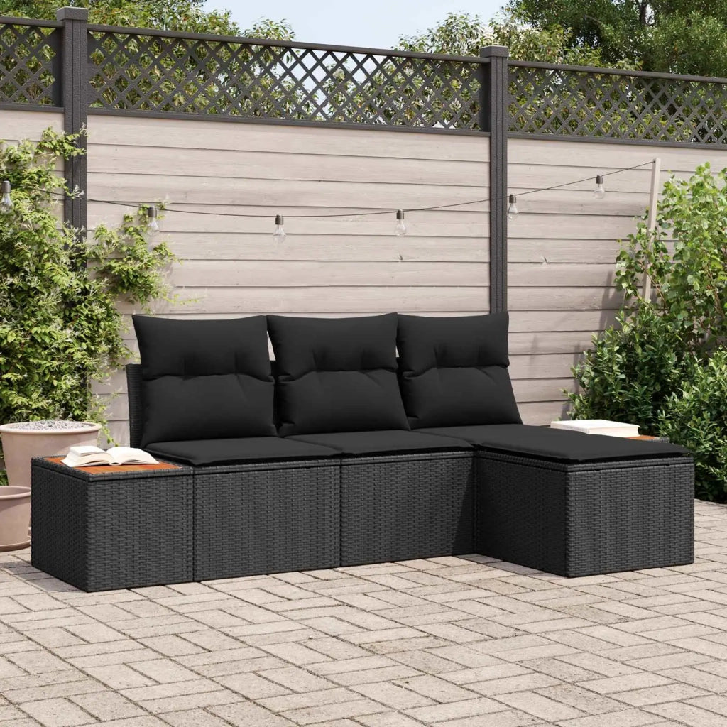 Set Divano da Giardino 4 pcs Nero Rattan in Polipropilene