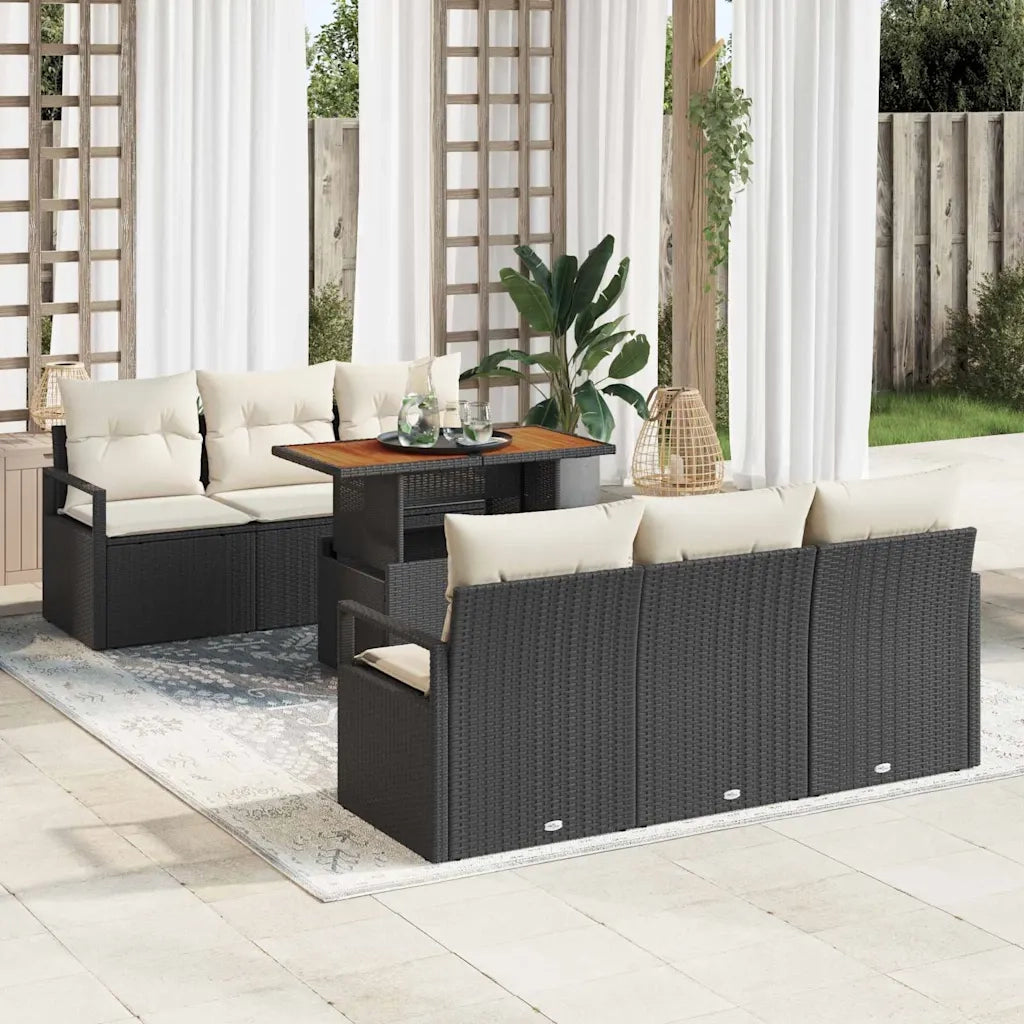Set Divano da Giardino con cuscino 7 pcs Nero e crema 3349655