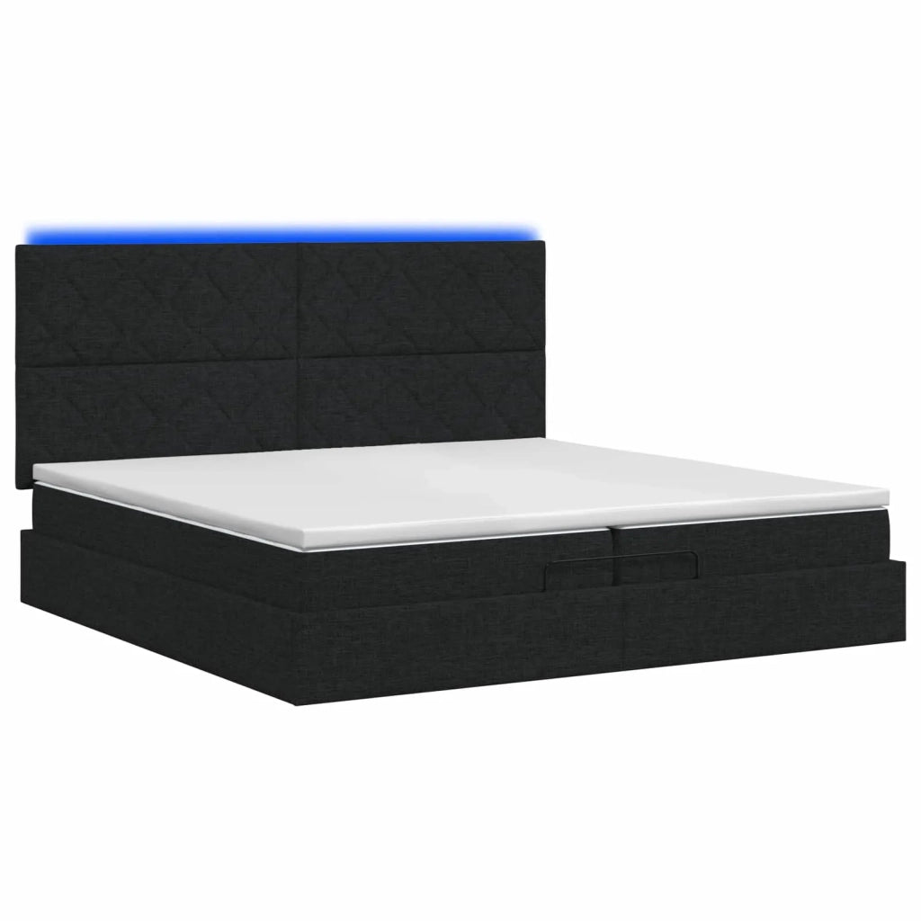 Letto Ottomano con Materasso e LED Nero 200 x 200 cm Tessuto 3458182
