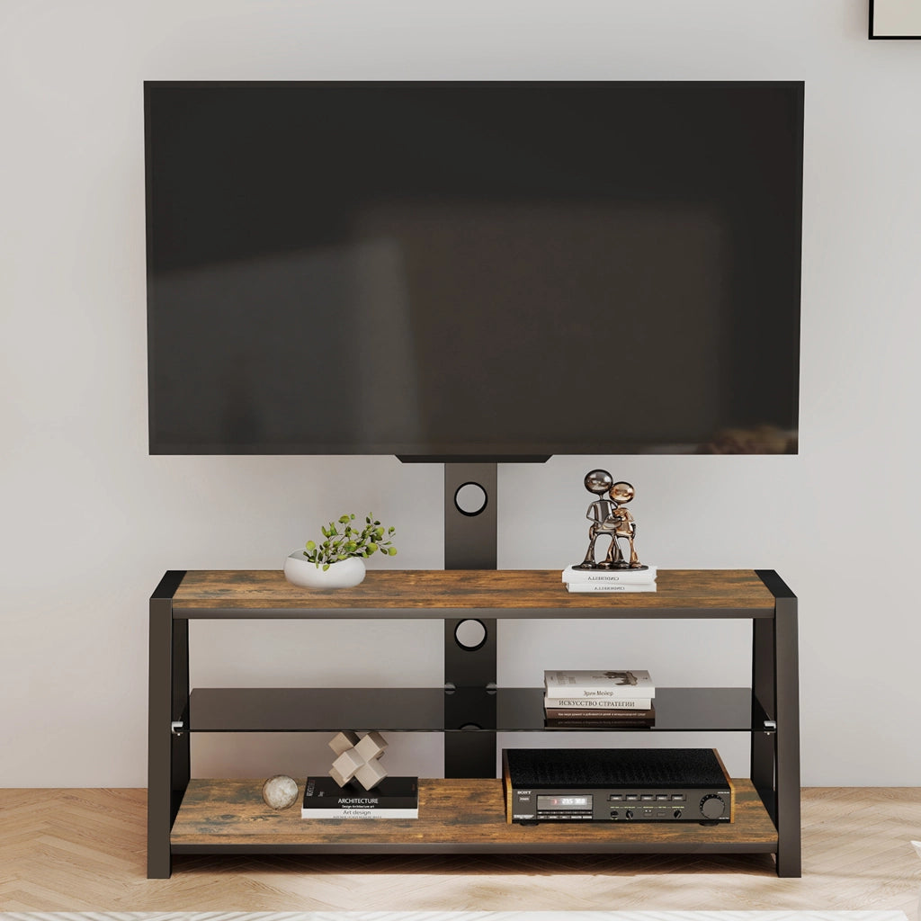 Mobile TV in Legno con Vetro Nero e Staffa a Parete ¨C MINIMAL ¨C Marrone 116x42x125 cm