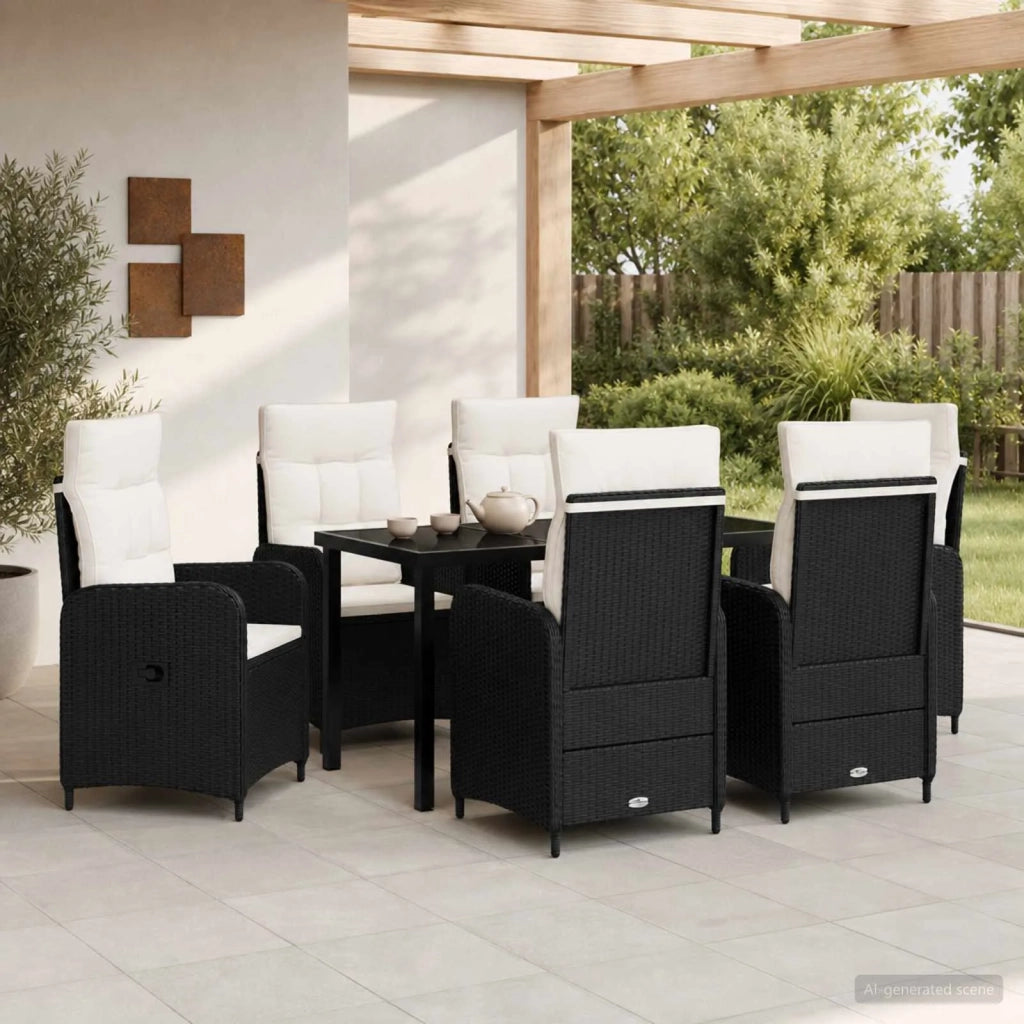 Set da pranzo per esterni 7 pz Nero e Bianco Crema polyrattan 3422433