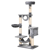 Torre per Gatti con Piattaforme T¨²nel Amaca e Posti di Riscatto ¨C Zephmum ¨C Grigio 60x40x154 cm