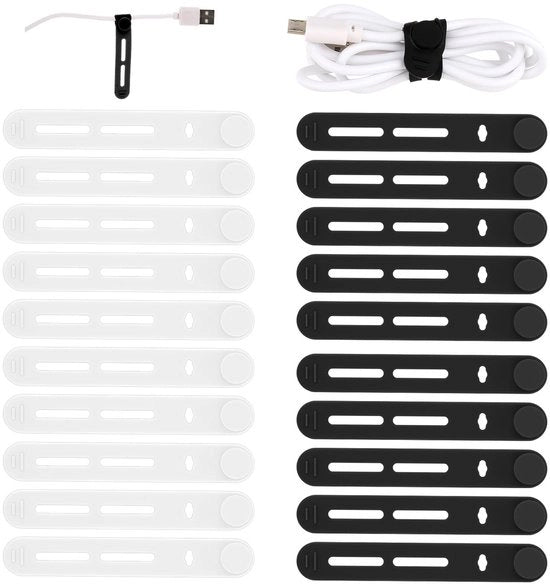 Organizzatori di cavi in silicone - Rinnovabili - Nero + Bianco - Cavi di ricarica e cuffie - Gestione dei cavi - Accessori da tavolo e da viaggio