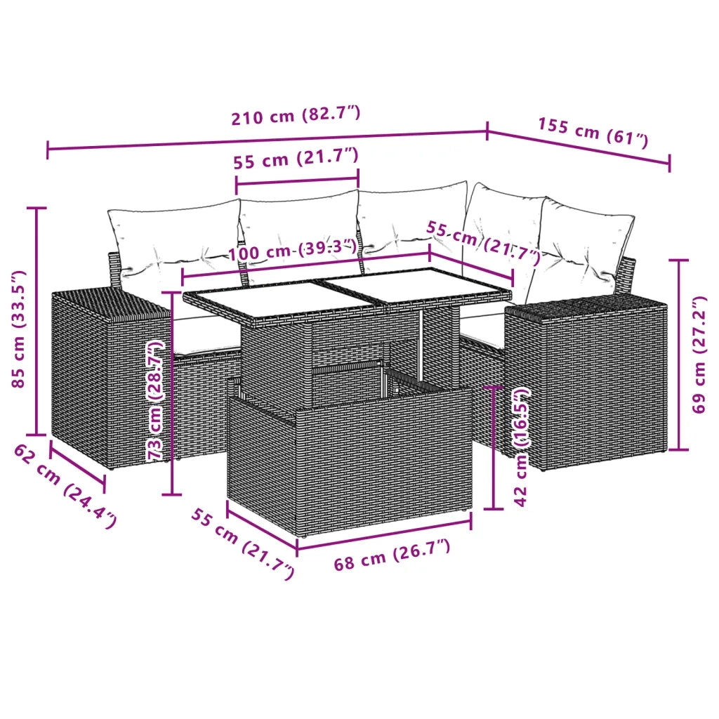 Set Divano da Giardino 5 pz con Cuscini Beige in Polyrattan 3269138