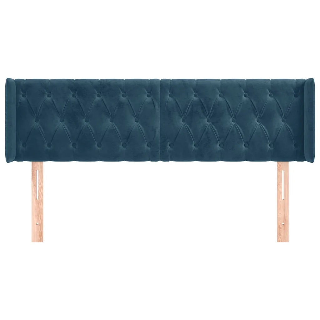 Testiera ad Orecchio-Testata con Orecchie Blu Scuro 147x16x78/88 cm in Velluto 393720