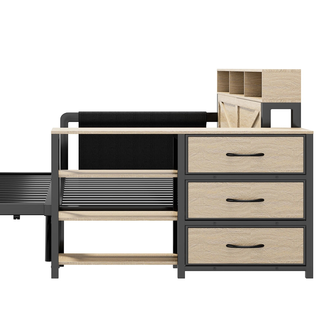 Divano letto in metallo 90x200 nero, letto estraibile regolabile, letto con 3 cassetti, LED e USB