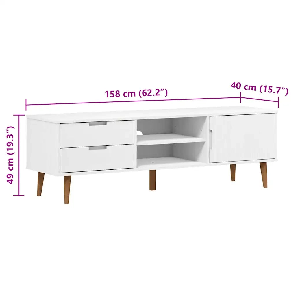 Mobile TV MOLDE Bianca 158x40x49 cm in Legno Massello di Pino 350535