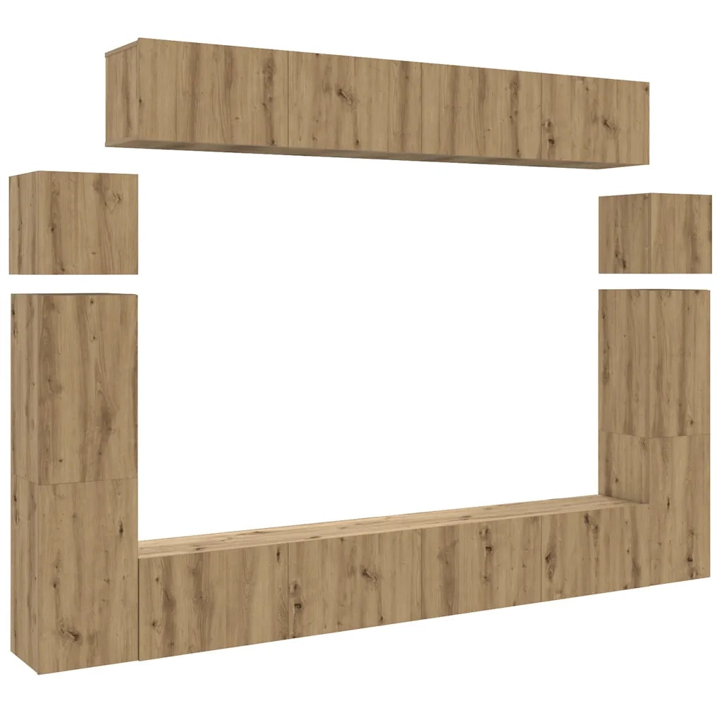 Set Mobile TV 8 pz Montato a Parete Rovere in Legno Multistrato 3329012