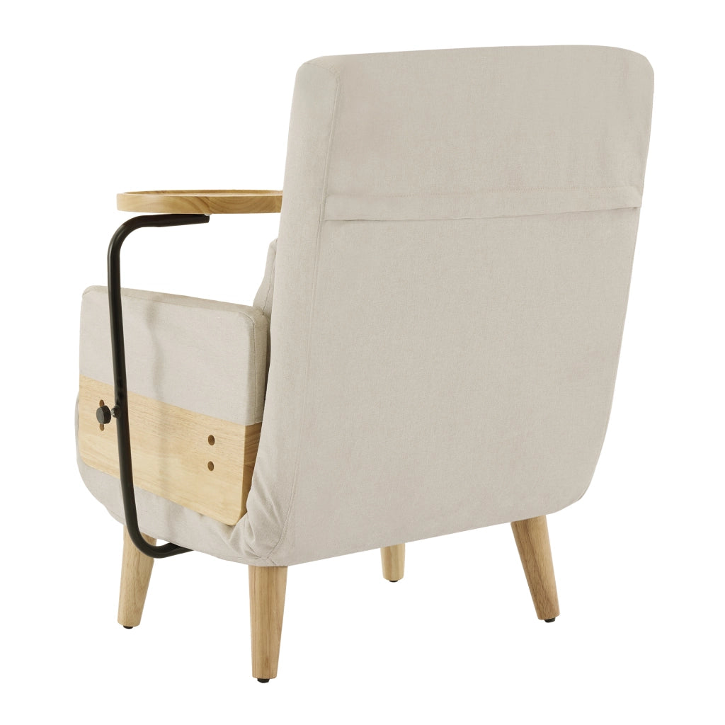 Poltrona letto 1 posto - con schienale reclinabile e tavolino girevole - in lino beige