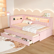 Letto imbottito rosa 90x200 con LED a 7 colori; USB e letto estraibile