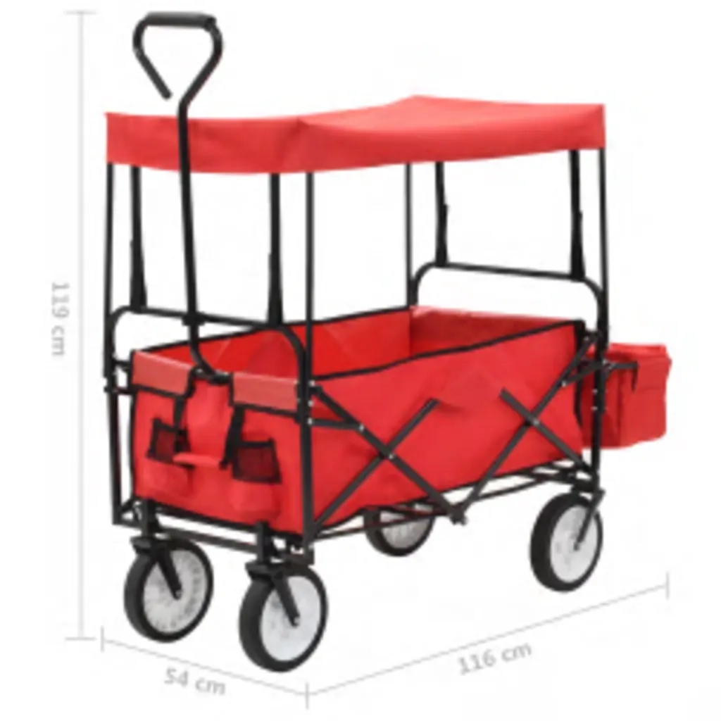 Carrello Pieghevole a Mano con Tettuccio in Acciaio Rosso
