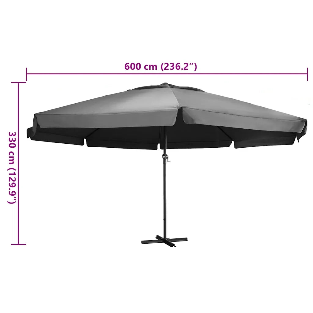 Ombrellone da Esterni con Palo in Alluminio 600 cm Antracite  cod mxl 15019