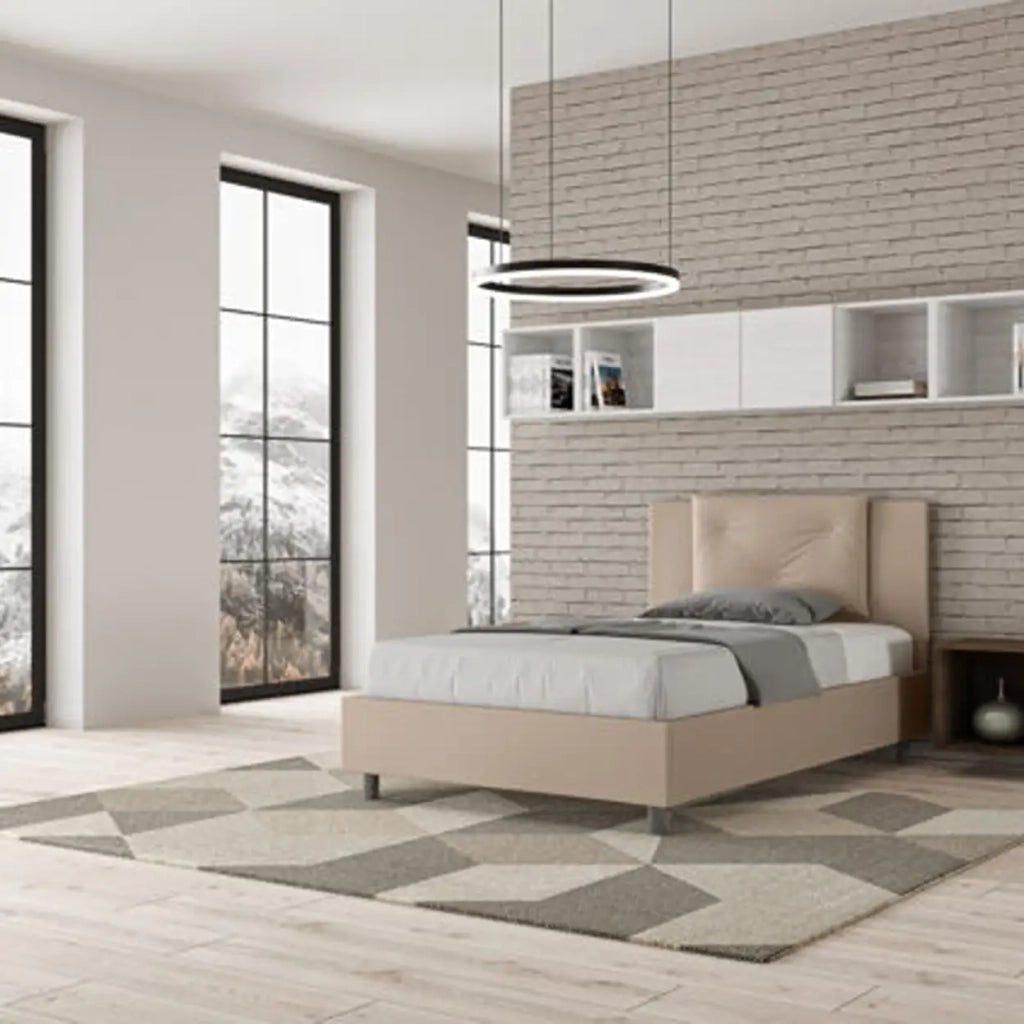 Letto una piazza e mezza senza rete imbottito 120x190 similpelle tortora Appia