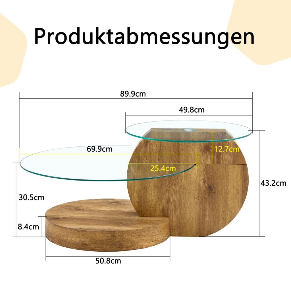 Tavolino basso in vetro temperato 69;8 cm trasparente MDF con ripiani