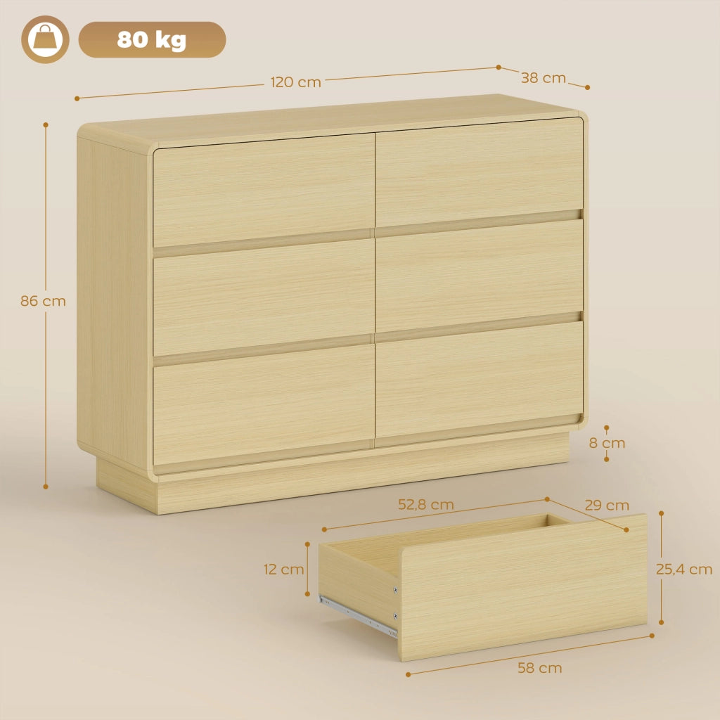 Cassettiera 6 Cassetti Legno Naturale ¨C Zephmum ¨C 120x38x86 cm