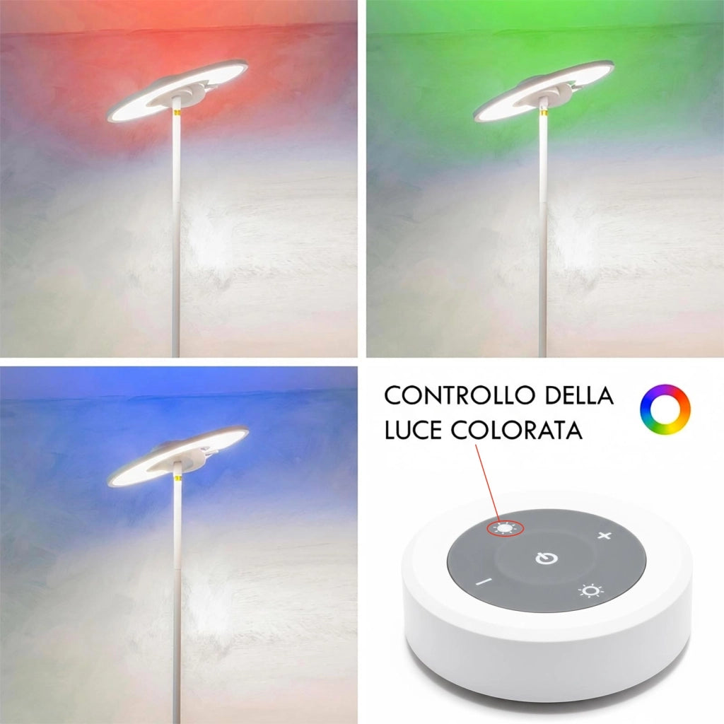 Piantana Bianca LED 48W Dimmerabile CCT RGB Lampada da Terra Orientabile 360 gradi Telecomando Luce Ufficio Salotto 2mt