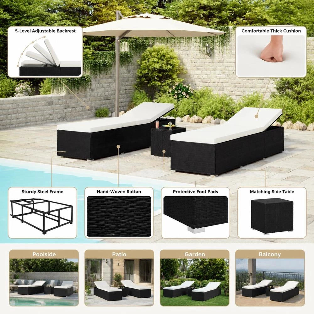 3-piece Garden Sun Loungers With Tea Table, Poly Rattan, Black