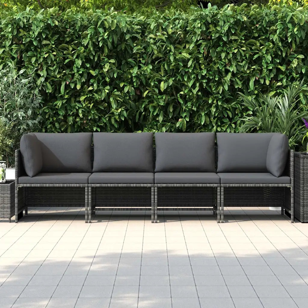 Divano da Giardino a 4 Posti con Cuscini-Sofa da Giardino-Divano da esterno in Polyrattan Grigio