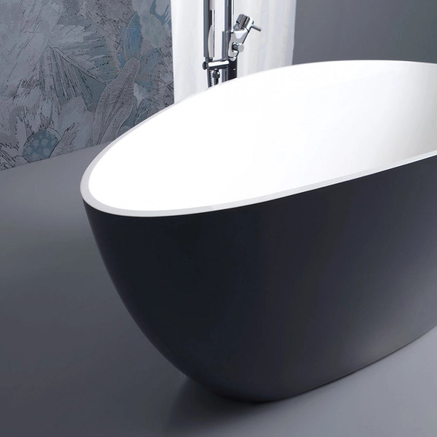 Vasca da bagno moderna freestandig in marmo resina a barca bianca grigia 157cm Badok Moray