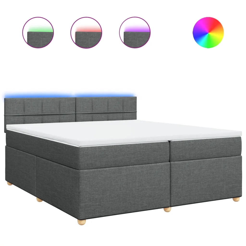 Giroletto a Molle con Materasso Grigio Scuro 200x200 cm Tessuto
