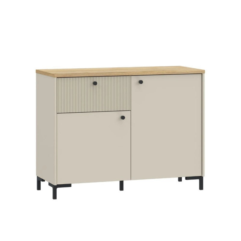 Madia Unit 2 ante e 1 cassetto cannettato L 103.1 x P 41.9 x H 79 cm. colore cashmere con top rovere