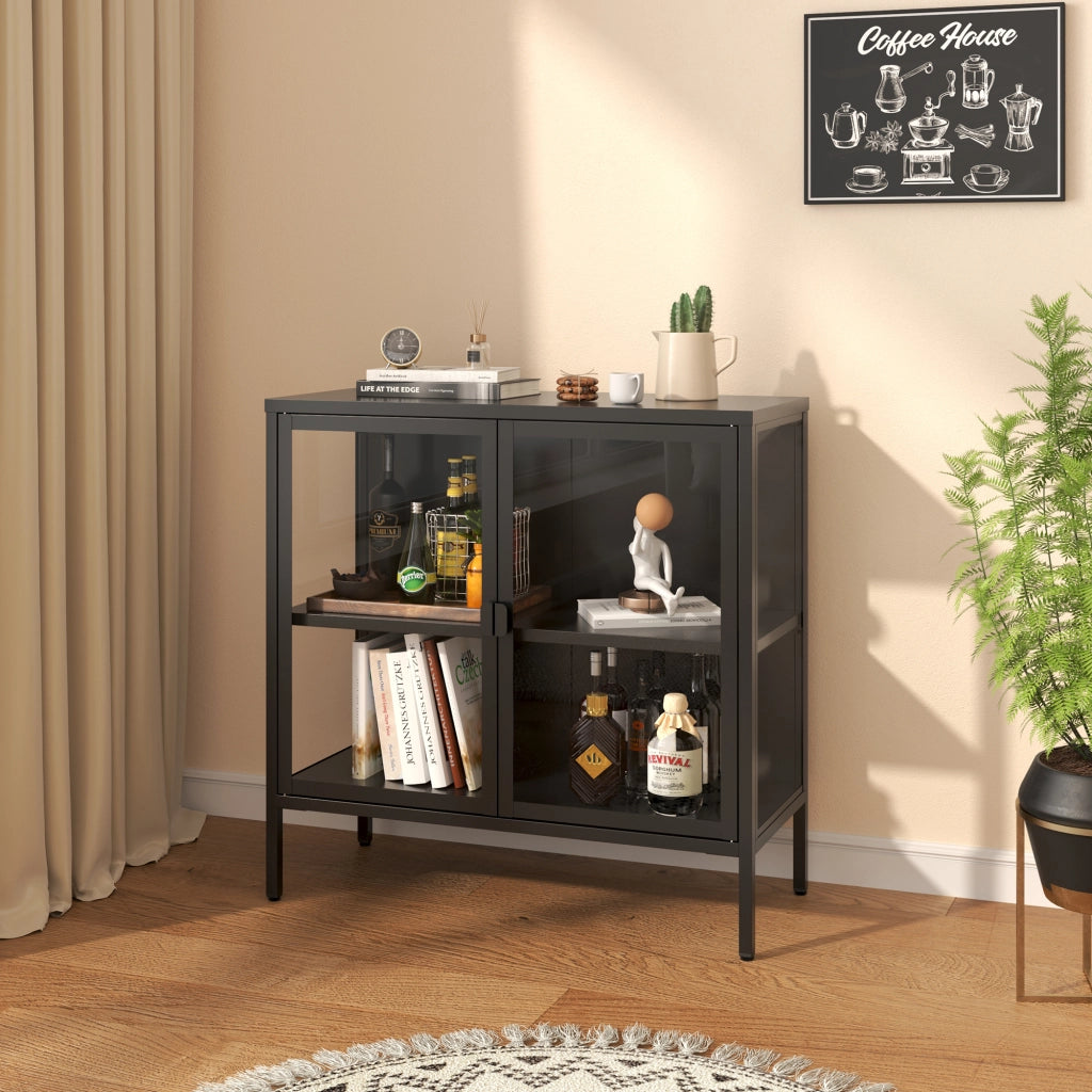 Armadietto con Vetrina Borshavisa Credenza con 2 Ante in Vetro 80x80x35 cm [en.casa]