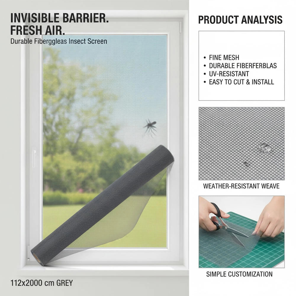 Fiberglass Fly Screen 112x2000 Cm Grey