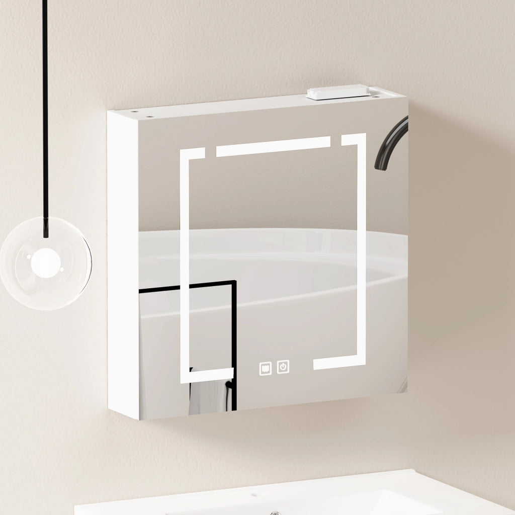 Mobile pensile con specchio e illuminazione LED 72x24;5x73 cm in MDF e vetro bianco