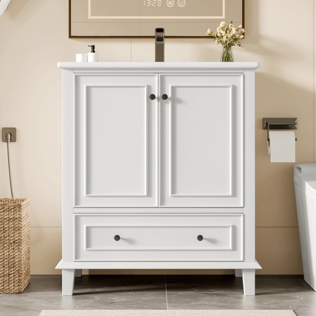 Mobile bagno sospeso con lavabo in ceramica integrato, bianco, 76 x 46 x 87 cm