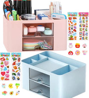 Organizzatore per ufficio a 2 pannelli con caricabatterie, organizzatore per penne e matite, accessori per ufficio con 5 compartimenti, organizzatore multifunzionale per ufficio, casa e scuola