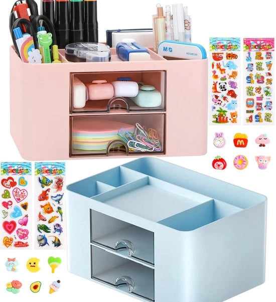 Organizzatore per ufficio a 2 pannelli con caricabatterie, organizzatore per penne e matite, accessori per ufficio con 5 compartimenti, organizzatore multifunzionale per ufficio, casa e scuola