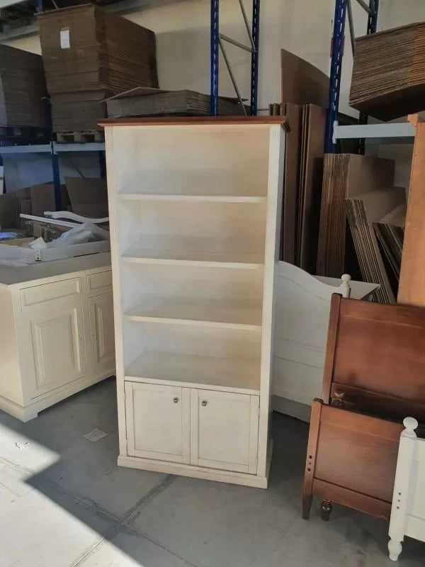 Libreria 2 porte 3 ripiani legno shabby bianco anticato noce 90x41x186 - Mobili 2G