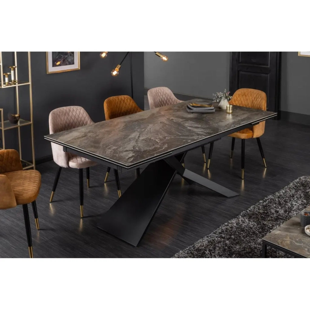 Tavolo da pranzo STELIX 180–220–260 cm – Piano in ceramica effetto marmo e vetro temperato