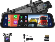 Retrovisore con Dashcam Bluetooth e Carplay 9,66 pollici – Camera HD a Visione Notturna per Anteriore e Posteriore