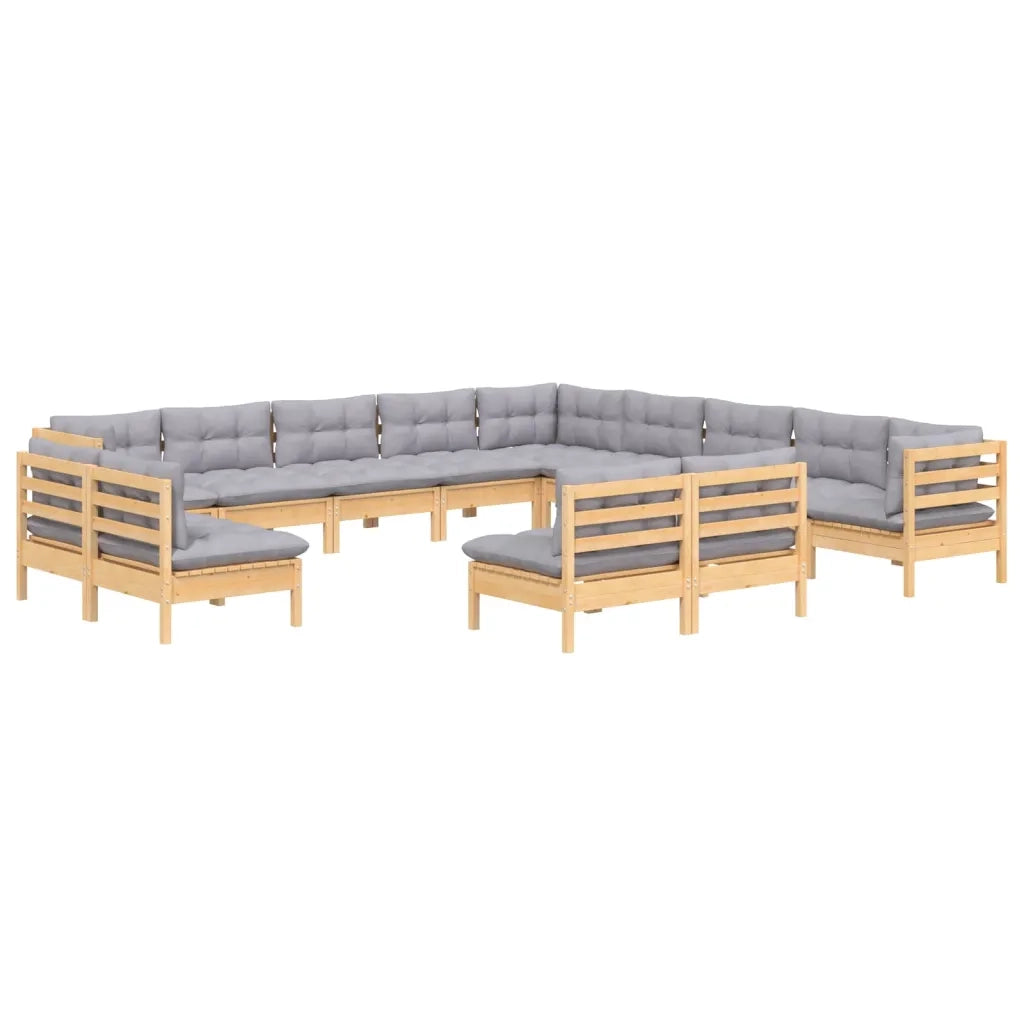 Set Divani da Giardino 13 pz con Cuscini Grigi Massello di Pino 3096886