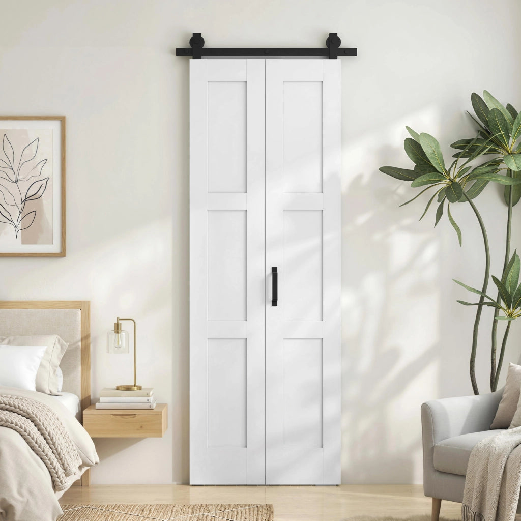Porta 71x213cm, Stile Rustico, Kit Montaggio, Maniglia, Bianco Effetto Legno.