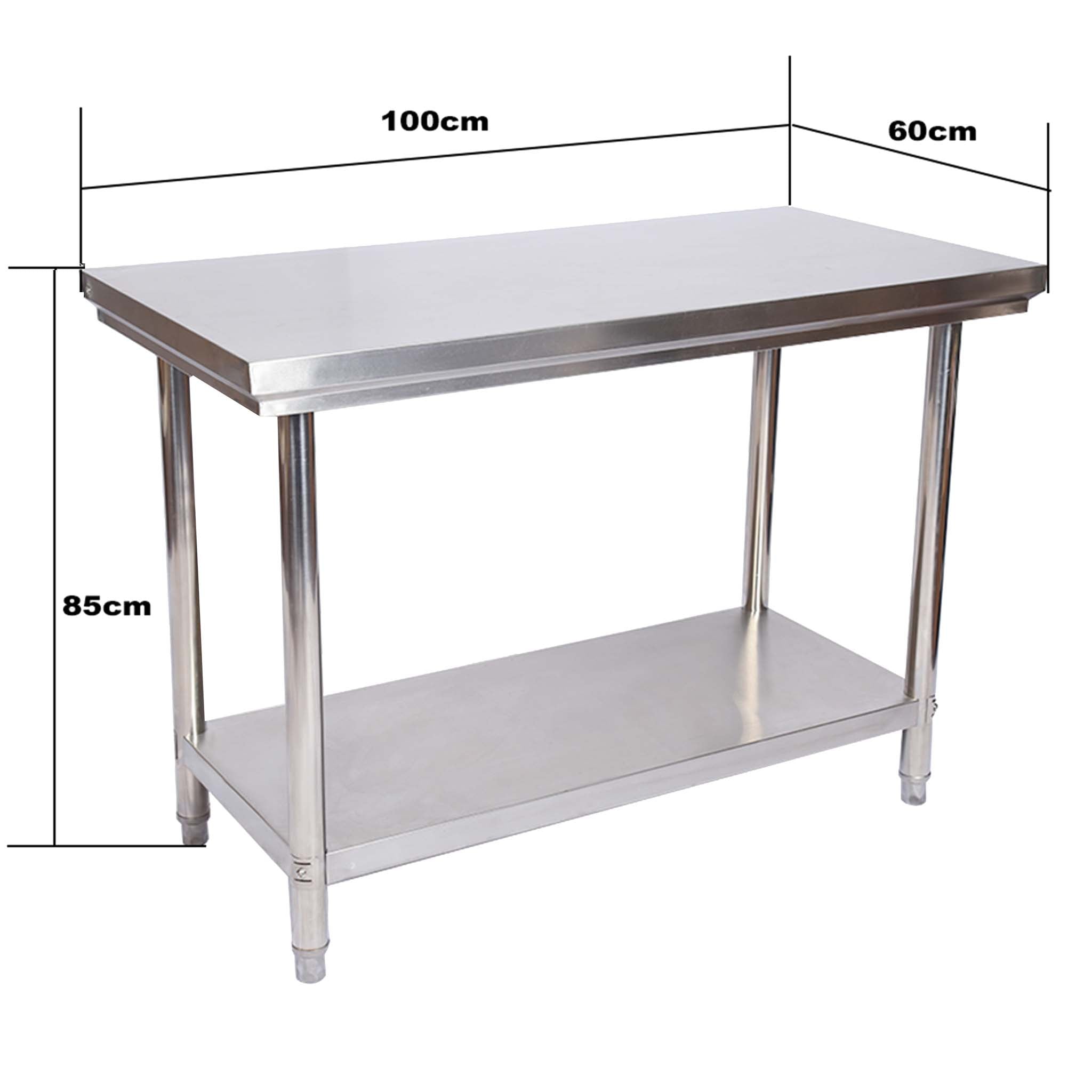 Tavolo da lavoro in acciaio inox 100 x 60 x 85 cm con ripiano inferiore e piedi regolabili