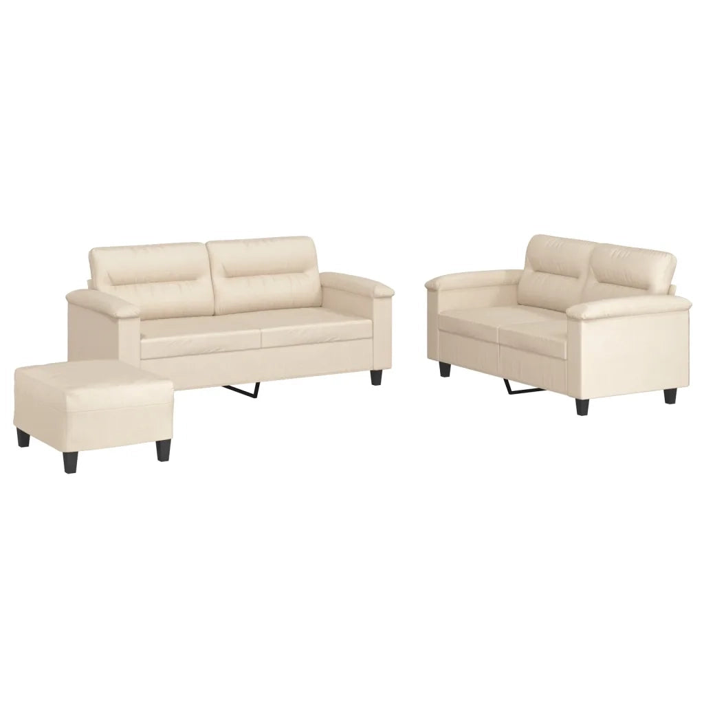 vidaXL Set Divani 3 pz con Cuscini Beige in Tessuto Microfibra