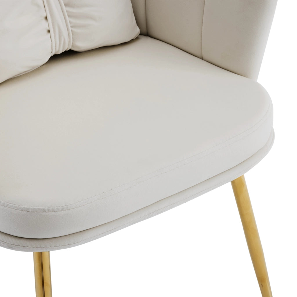 Sedie da soggiorno imbottite, 6 pezzi in velluto beige con schienale a petalo e gambe in metallo dorato