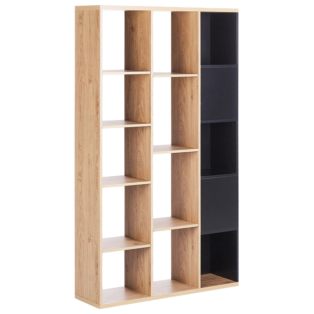 Libreria a 5 piani in particelle di legno nero con legno chiaro 99 x 26 x 175 cm Unità di scaffalatura Unità di visualizzazione di stoccaggio Armadio Soggiorno Camera da letto Moderno Minimalista