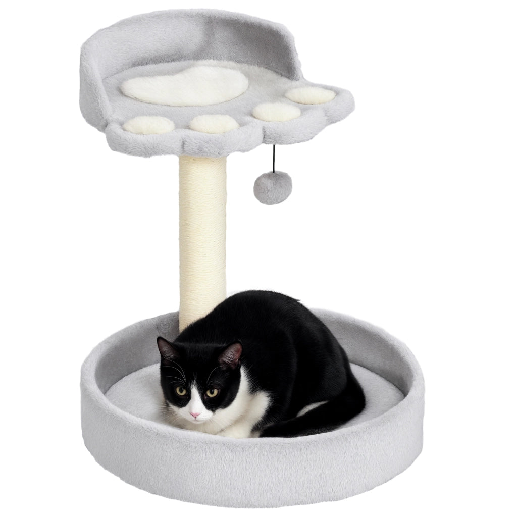 Tiragraffi per Gatti con Lettini, Corda in Juta e Peluche, 41x41x44 cm, Grigio Chiaro