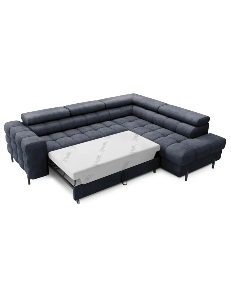 Divano letto Blu scuro FERRUM 5 posti angolo destro grande formato 276x93x200cm