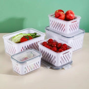 Contenitori per Cibo per Frutta e Verdura, 3-pack Organizzatore per Frigorifero, Contenitori per Cibo con Coperchi, Contenitori per Frigorifero con Scarico, Bianco