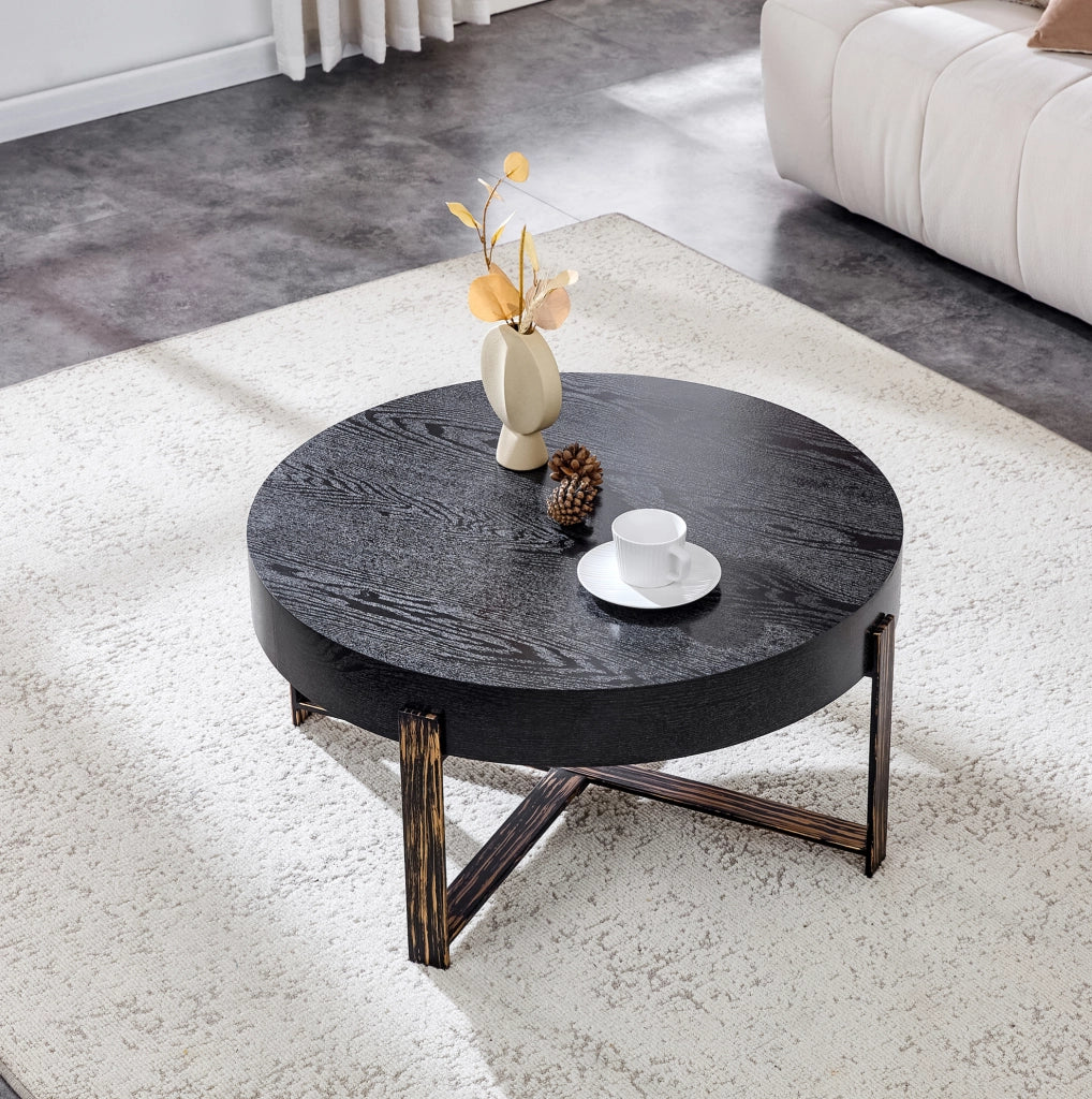 Tavolino da caffè rotondo ? 68 cm in MDF nero e metallo bronzo antico