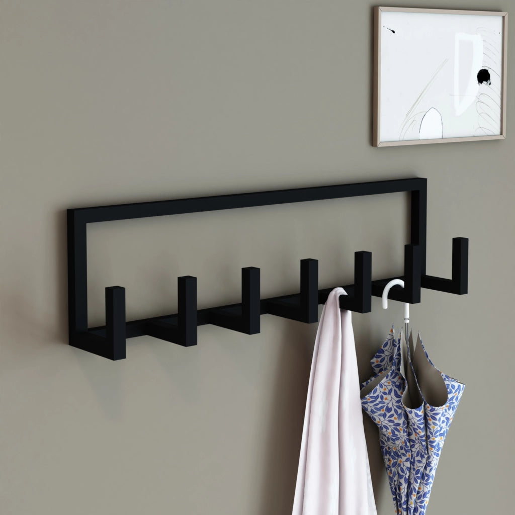 Appendiabiti da Parete Lyngen con 7 Ganci Porta Abiti 75 x 10 x 20 cm Acciaio Nero [en.casa]
